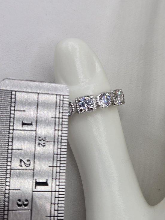 Swarovski Crystal Elements Silver Eternity Band Ring Size 7.75 Geometric Bridal - Picture 5 of 8